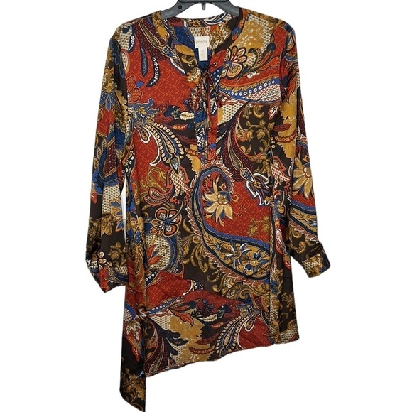 Chico's‎ Vintage Paisley Peasant Blouse Tunic Top Size 2 / Medium/Us 12 - Picture 3 of 11